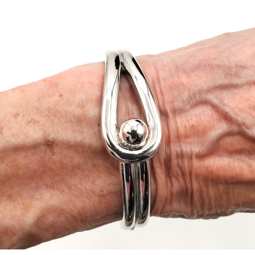 Vintage Monet Modernist Silver Tone Sculptural Clamper Bracelet